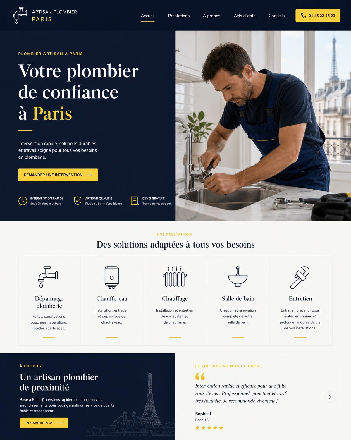 Création de site internet pour un artisan plombier à Paris